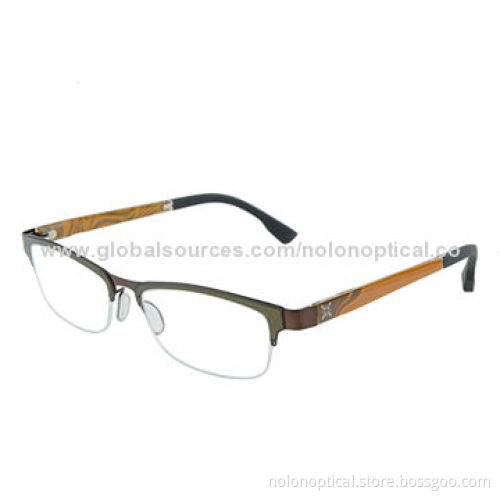Metal Rim Combined Optical Frame with Brown Colorful Temple